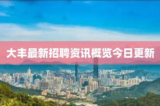 大丰最新招聘资讯概览今日更新
