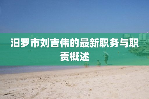 汨罗市刘吉伟的最新职务与职责概述